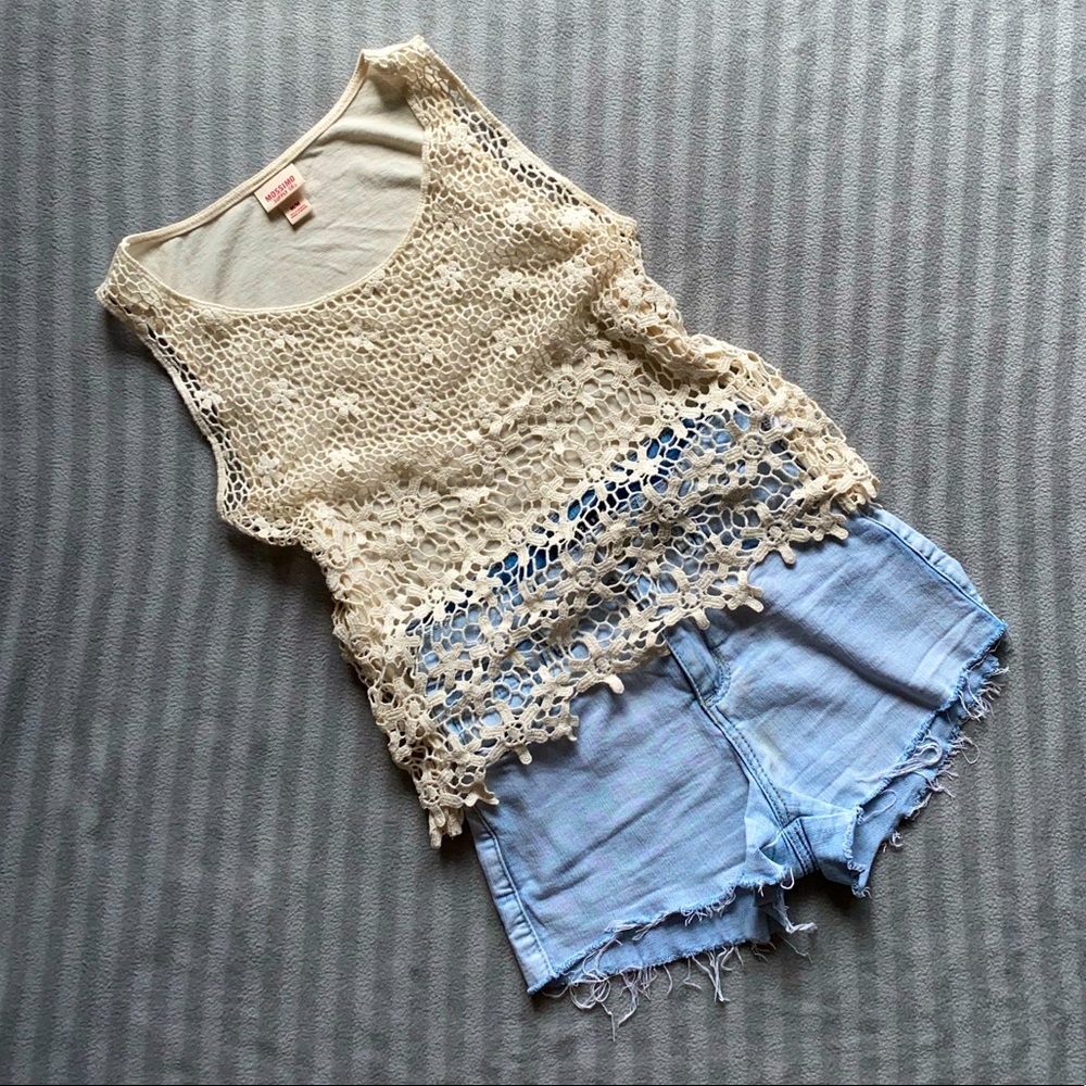 MOSSIMO cream flora lace tank